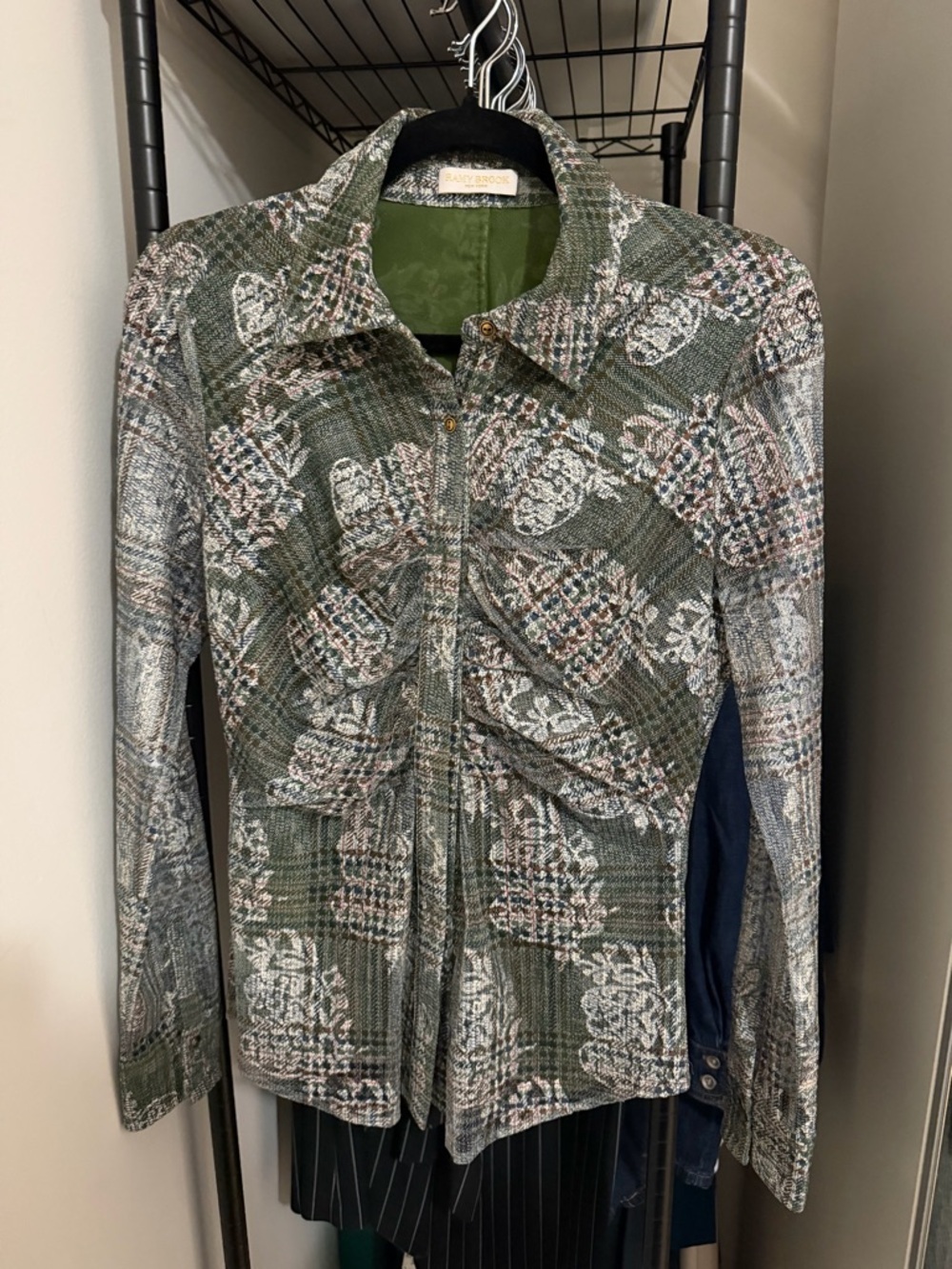 Ramy Brook Green Multicolor Textured Button-Front blouse